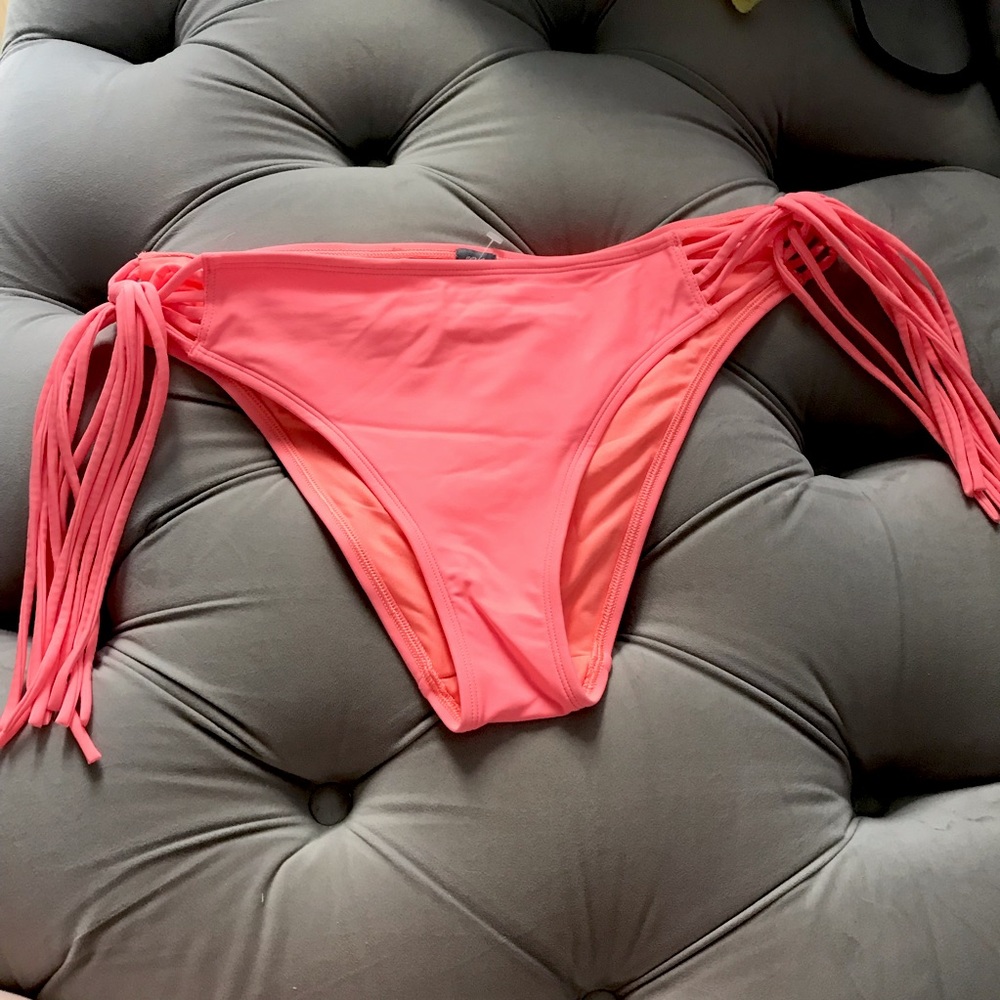 Aerie Neon Coral Colored Bikini Bottom, side ties